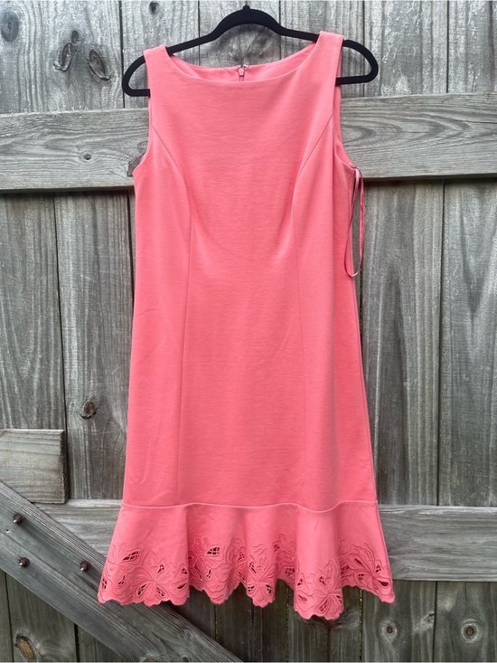 Talbots Dresses & Skirts - Talbots Coral Pink Sleeveless Midi Dress with Scalloped Laser-Cut Hem NWT SZ 6
